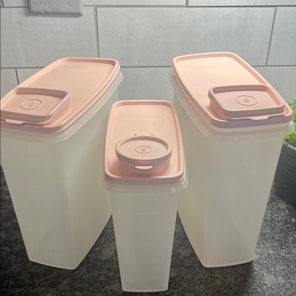 Tupperware Super Cereal Airtight Kitchen Storage Containers Pink Lids. Like new - Picture 1 of 5